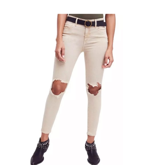 Nwt Free People High Rise Busted Knee Skinny Khaki